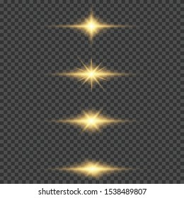 Set of flashes, Lights and Sparkles on a transparent background. Bright gold flashes and glares. Abstract golden lights isolated Bright rays of light. Glowing lines. Vector illustration eps 10.