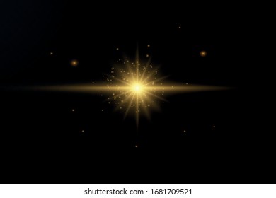 Set of flashes, Lights and Sparkles on a transparent background. Bright gold flashes and glares. Abstract golden lights isolated Bright rays of light. Glowing lines. Vector illustration eps 10.