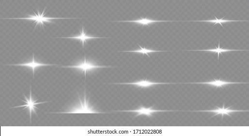 Set of flashes, Lights and Sparkles on a transparent background. Bright gold flashes and glares. Abstract golden lights isolated Bright rays of light. Glowing lines.
