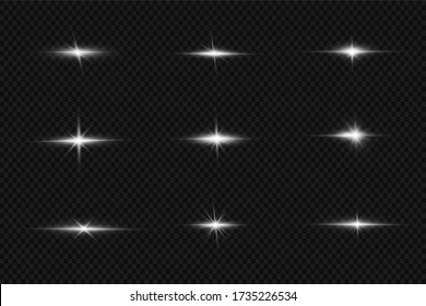 Set of flashes, Lights and Sparkles on a transparent background. Bright gold flashes and glares. Abstract golden lights isolated Bright rays of light. Glowing lines.