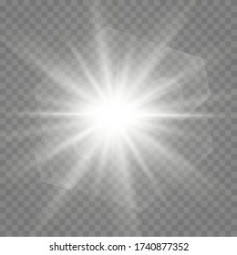 Set of flashes, Lights and Sparkles on a transparent background. Bright gold flashes and glares. Abstract golden lights isolated Bright rays of light. Glowing lines.
