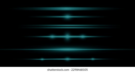 A set of flashes, lights and sparkles on a black background. Bright flashes and glare. Abstract isolated lights Bright rays of light. Glowing lines. Vector illustration eps 10