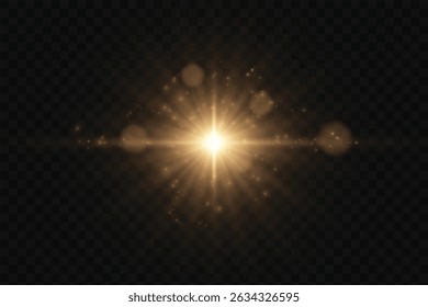 Set of flashes, Lights and Sparkles on a transparent background. Bright gold flashes and glares. Abstract golden lights isolated Bright rays of light. Glowing lines. Vector illustration eps 10.
