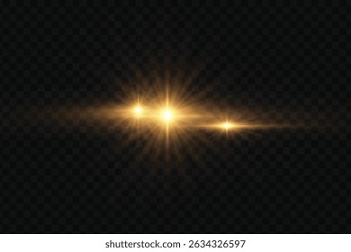 Set of flashes, Lights and Sparkles on a transparent background. Bright gold flashes and glares. Abstract golden lights isolated Bright rays of light. Glowing lines. Vector illustration eps 10.