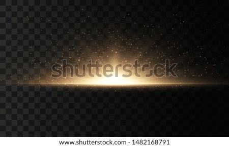 Set of flashes, Lights and Sparkles on a transparent background. Bright gold flashes and glares. Abstract golden lights isolated  Bright rays of light. Glowing lines. Vector illustration eps 10.