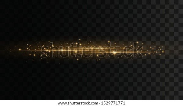 Set of flashes, Lights, Sparkles on transparent\
background. Bright gold  glares. Abstract golden lights isolated.\
Yellow horizontal lens flares pack. Laser beams, horizontal light\
rays, lines. Vector