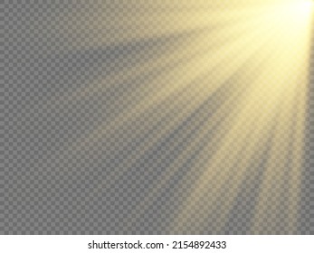 Set of flashes, lights and sparkles. Yellow glowing explode effect and sun rays shine. Sunlight realistic effect. Gold sparkle flash star, golden spotlight. Blur in the light of radiance. Vector