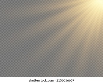 Set of flashes, lights and sparkles. Yellow glowing explode effect and sun rays shine. Sunlight realistic effect. Gold sparkle flash star, golden spotlight. Blur in the light of radiance. Vector