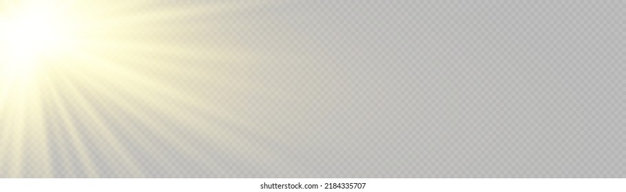 Set of flashes, lights and sparkles. Yellow glowing explode effect and sun rays shine. Sunlight realistic effect. Gold sparkle flash star, golden spotlight. Blur in the light of radiance. Vector