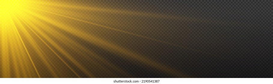 Set of flashes, lights and sparkles. Yellow glowing explode effect and sun rays shine. Sunlight realistic effect. Gold sparkle flash star, golden spotlight. Blur in the light of radiance. Vector