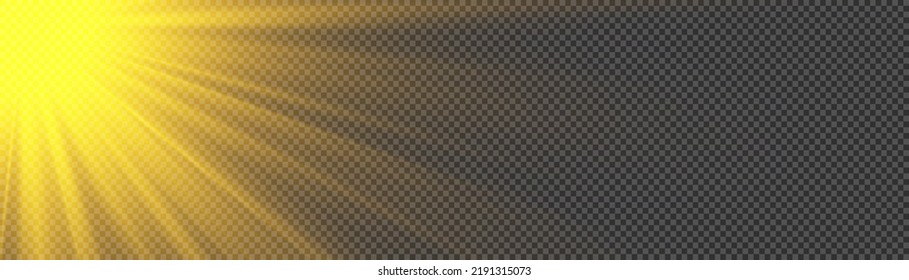 Set of flashes, lights and sparkles. Yellow glowing explode effect and sun rays shine. Sunlight realistic effect. Gold sparkle flash star, golden spotlight. Blur in the light of radiance. Vector