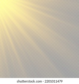Set of flashes, lights and sparkles. Yellow glowing explode effect and sun rays shine. Sunlight realistic effect. Gold sparkle flash star, golden spotlight. Blur in the light of radiance. Vector