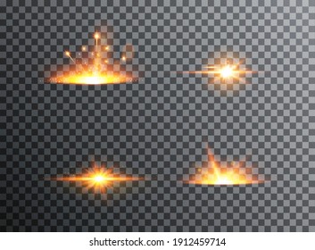 Juego de destellos, luces y chispas. Resumen de luces doradas aisladas en un fondo transparente.