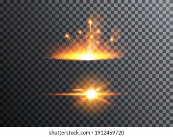 Set of flashes, lights and sparks. Abstract golden lights isolated on a transparent background.