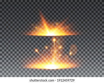 Juego de destellos, luces y chispas. Resumen de luces doradas aisladas en un fondo transparente.
