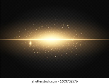 Set of flashes, lights and sparks. Golden lights effects isolated on a transparent background. Bright gold flashes and glares. Bright rays of light. Glowing lines. Laser beams