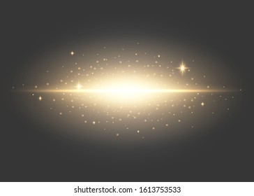 Set of flashes, lights and sparks.Bright gold flashes and glares. Bright rays of light. Glowing lines. Laser beams, horizontal light rays. Beautiful light flares. Bright gold flashes and glares. 