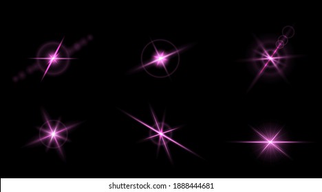Set of flashes, star burst and sparkles on transparent background. golden glowing effect with light rays. Vector illustration.