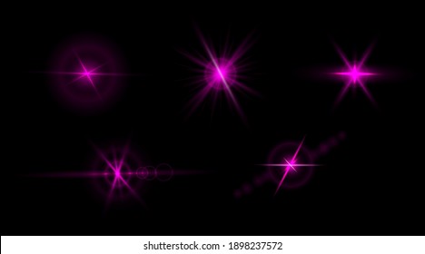 Satz von Blitzen, Sternanbruch und Funkeln auf transparentem Hintergrund. goldener Glüheffekt mit Lichtstrahlen. Vektorgrafik.