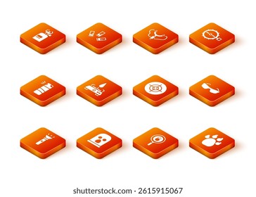 Set Flashlight, Balaclava, Pepper spray, Camping gas stove, Paw search, Target sport, print and Glasses icon. Vector
