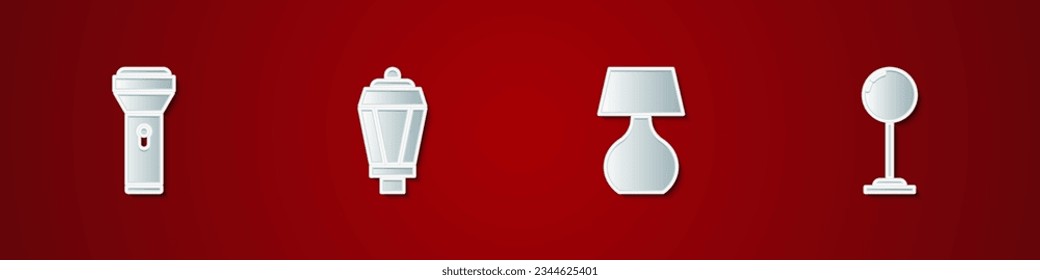 Set Flashlight, Garden lamp, Table and Floor icon. Vector