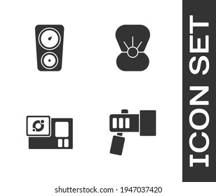 Set Flashlight, Gauge scale, Action camera and Shell with pearl icon. Vector