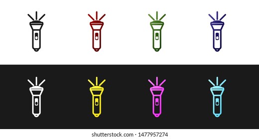 Set Flashlight icon isolated on black and white background.  Vector Illustration