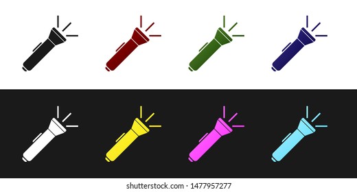 Set Flashlight icon isolated on black and white background.  Vector Illustration