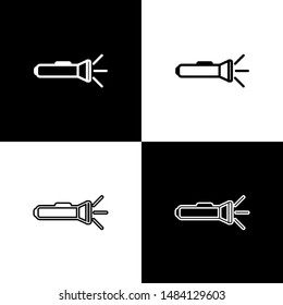 Set Flashlight icon isolated on black and white background.  Vector Illustration