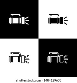 Set Flashlight icon isolated on black and white background. Tourist flashlight handle.  Vector Illustration