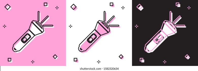 Set Flashlight icon isolated on pink and white, black background.  Vector Illustration