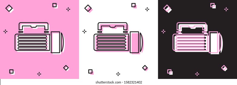 Set Flashlight icon isolated on pink and white, black background. Tourist flashlight handle.  Vector Illustration