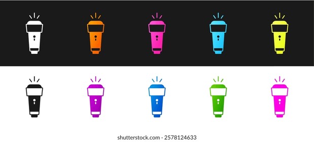 Set Flashlight icon isolated on black and white background.  Vector