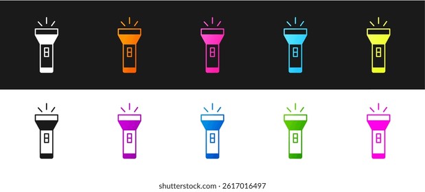 Set Flashlight icon isolated on black and white background.  Vector