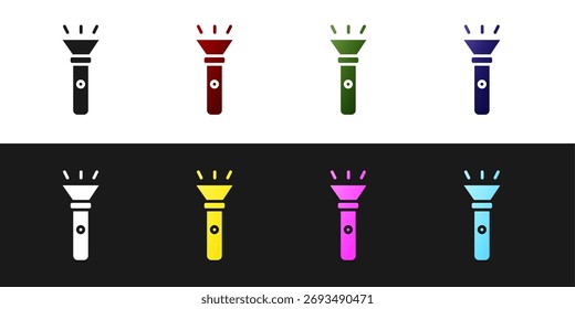 Set Flashlight icon isolated on black and white background.  Vector