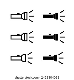Set of flashlight icons. Mobile or artificial light source. A beam of light to illuminate a space in the dark.
