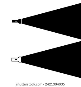 Set of flashlight icons. Mobile or artificial light source. A beam of light to illuminate a space in the dark.