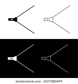 Set of flashlight icons. Mobile or artificial light source. A beam of light to illuminate a space in the dark.