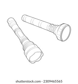 Set of flashlight Line Art, Unique Image Collection for Coloring Books
