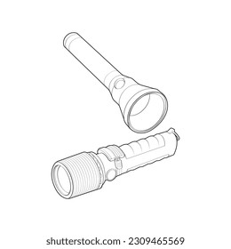 Set of flashlight Line Art, Unique Image Collection for Coloring Books
