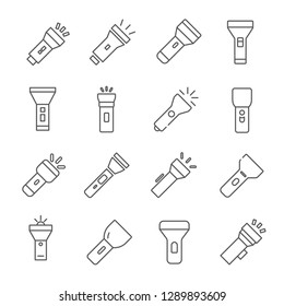 Set of flashlight Related Vector Line Icons. Contains such Icons as lantern, lamp, hand-held flashlight and etc. - Vector 