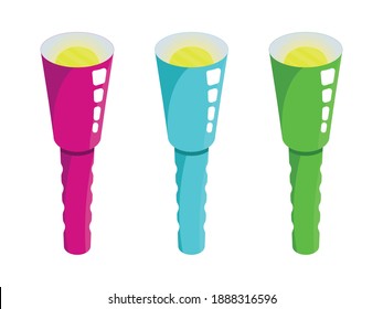 Set flashlight of various colors. modern flashlights. LED lanterns on white background.