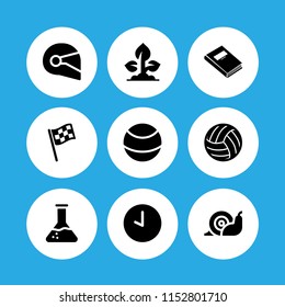 set with flask, clock, ball and book vector icons for web and mobile app