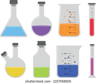 Set of flasks with chemical liquids, vector illustration