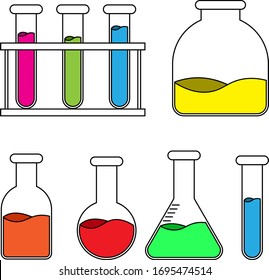 Set of flasks for chemical and medical laboratory tests.