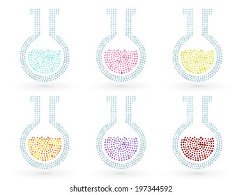 set of flasks with chemicals in a laboratory