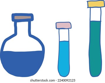 Un conjunto de frascos para experimentos químicos.