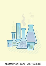 Set of flasks with liquid, vector illustration of chemistry
