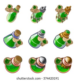 Set of flasks with a poisonous potion. Vector illustration.