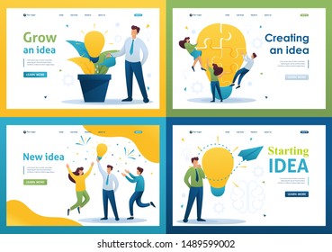 Set Flat 2D concepts to create new ideas, business startup. Brainstorm business ideas. For Landing page concepts and web design.